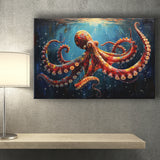 Red And Brown Octopus In The Blue Sea Ocean Acrylic, Art Print, Canvas Print Wall Art Home Decor
