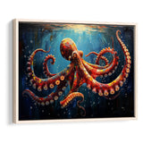 Red And Brown Octopus In The Blue Sea Ocean Acrylic, Floating Frame, Framed Canvas Print Wall Art Home Decor