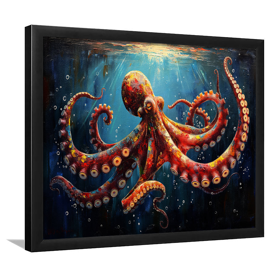 Red And Brown Octopus In The Blue Sea Ocean Acrylic, Painting Art, Framed Art Print Wall Art Home Decor