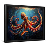 Red And Brown Octopus In The Blue Sea Ocean Acrylic, Painting Art, Framed Art Print Wall Art Home Decor