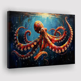 Red And Brown Octopus In The Blue Sea Ocean Acrylic, Art Print, Canvas Print Wall Art Home Decor