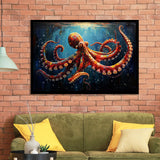 Red And Brown Octopus In The Blue Sea Ocean Acrylic, Painting Art, Framed Art Print Wall Art Home Decor