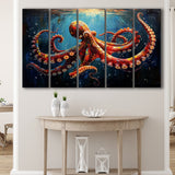 Red And Brown Octopus In The Blue Sea Ocean Acrylic, Extra Large Canvas, Canvas Print Wall Art Decor