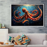 Red And Brown Octopus In The Blue Sea Ocean Acrylic, Floating Frame, Framed Canvas Print Wall Art Home Decor