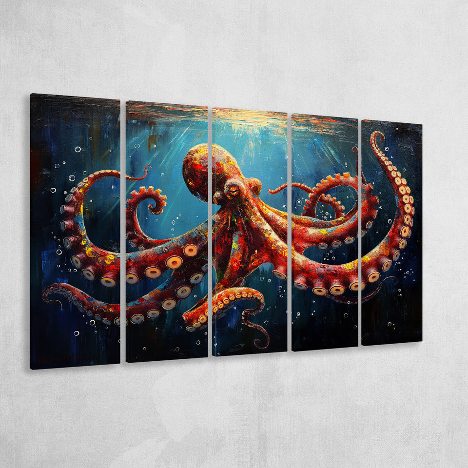 Red And Brown Octopus In The Blue Sea Ocean Acrylic, Extra Large Canvas, Canvas Print Wall Art Decor