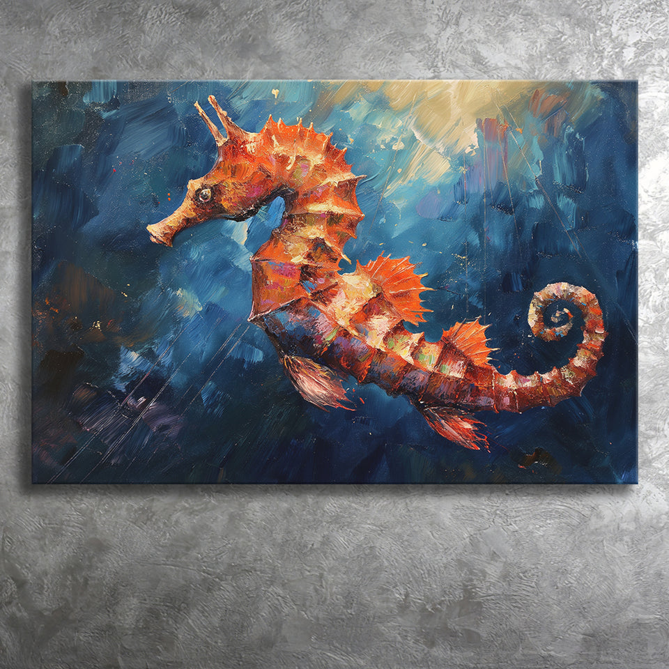 Seahorse In The Blue Sea Ocean Acrylic Painting, Art Print, Canvas Print Wall Art Home Decor