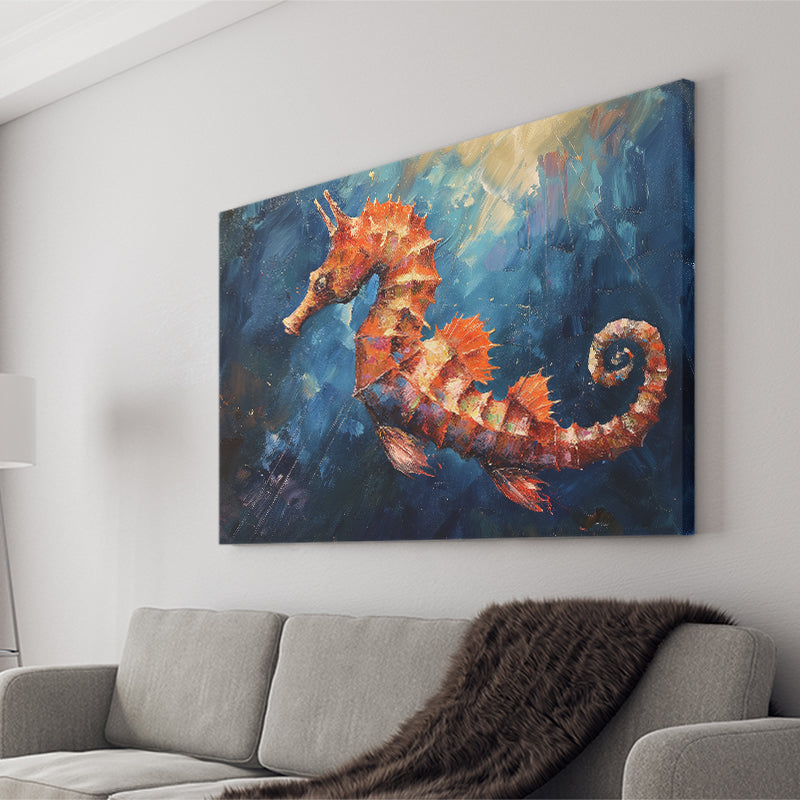 Seahorse In The Blue Sea Ocean Acrylic Painting, Art Print, Canvas Print Wall Art Home Decor