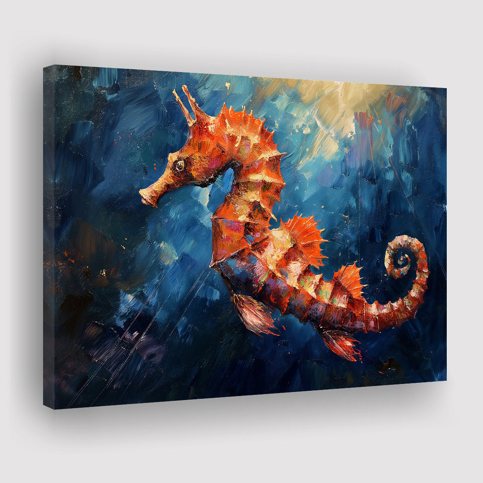 Seahorse In The Blue Sea Ocean Acrylic Painting, Art Print, Canvas Print Wall Art Home Decor