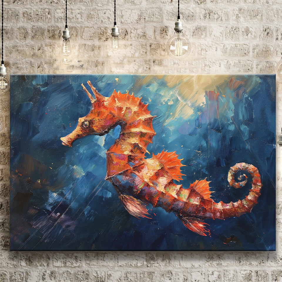 Seahorse In The Blue Sea Ocean Acrylic Painting, Art Print, Canvas Print Wall Art Home Decor
