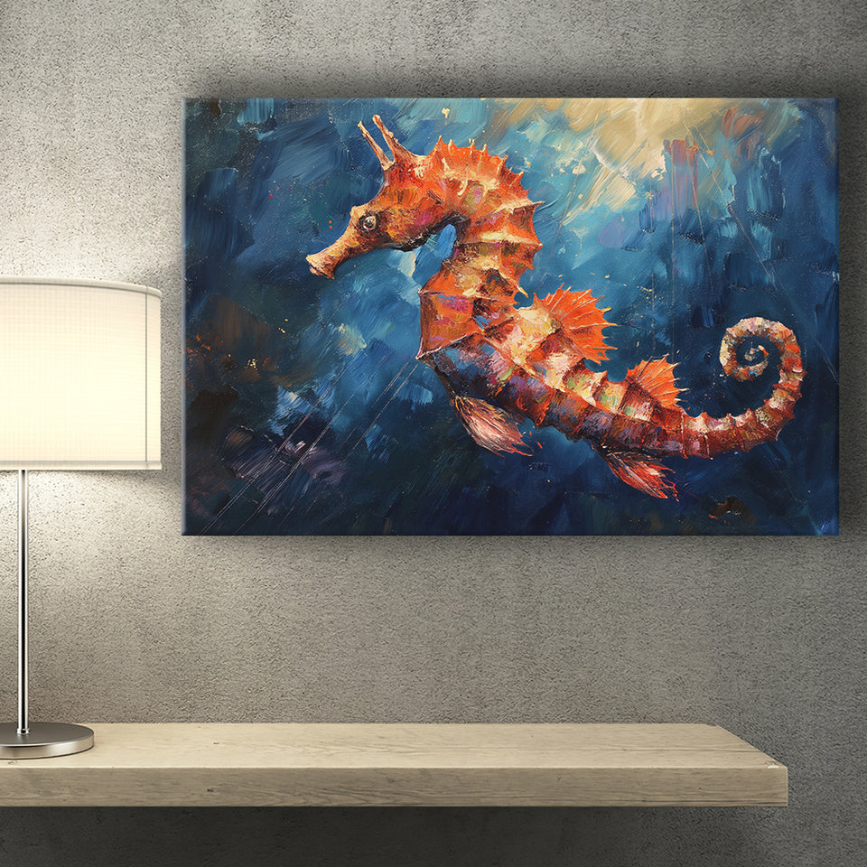 Seahorse In The Blue Sea Ocean Acrylic Painting, Art Print, Canvas Print Wall Art Home Decor