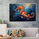 Seahorse In The Blue Sea Ocean Acrylic Painting, Floating Frame, Framed Canvas Print Wall Art Home Decor
