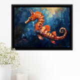 Seahorse In The Blue Sea Ocean Acrylic Painting, Floating Frame, Framed Canvas Print Wall Art Home Decor
