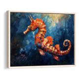 Seahorse In The Blue Sea Ocean Acrylic Painting, Floating Frame, Framed Canvas Print Wall Art Home Decor