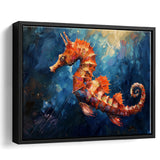 Seahorse In The Blue Sea Ocean Acrylic Painting, Floating Frame, Framed Canvas Print Wall Art Home Decor
