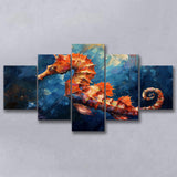 Seahorse In The Blue Sea Ocean Acrylic Painting, Multi Panel,Mixed Canvas Print Wall Art Decor