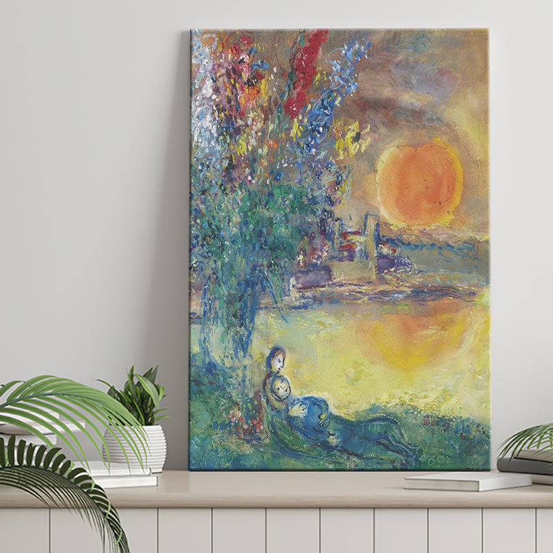Red Moon At Antibes By Marc Chagall, Chagall Canvas Wall Art,Expressionism Art, Canvas Painting, Canvas Print Wall Art Decor
