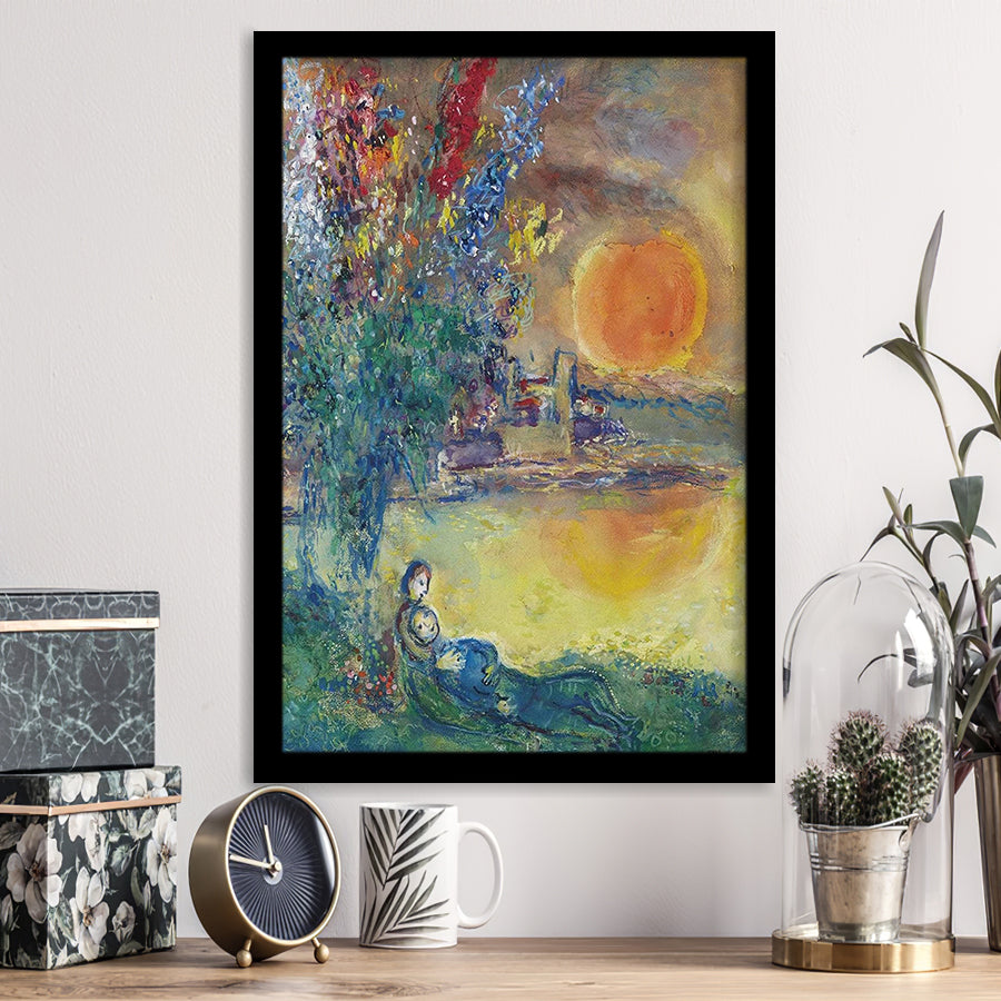 Red Moon At Antibes By Marc Chagall, Chagall Wall Art,Expressionism Art,Framed Art Prints Wall Decor, Picture Framed