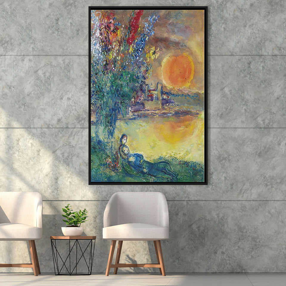 Red Moon At Antibes By Marc Chagall, Chagall Canvas,Expressionism Art,Framed Canvas Prints Wall Art Decor, Floating Frame