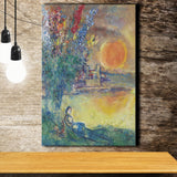 Red Moon At Antibes By Marc Chagall, Chagall Canvas Wall Art,Expressionism Art, Canvas Painting, Canvas Print Wall Art Decor