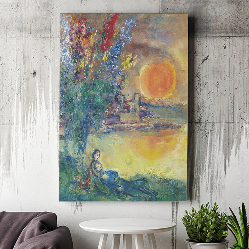 Red Moon At Antibes By Marc Chagall, Chagall Canvas Wall Art,Expressionism Art, Canvas Painting, Canvas Print Wall Art Decor