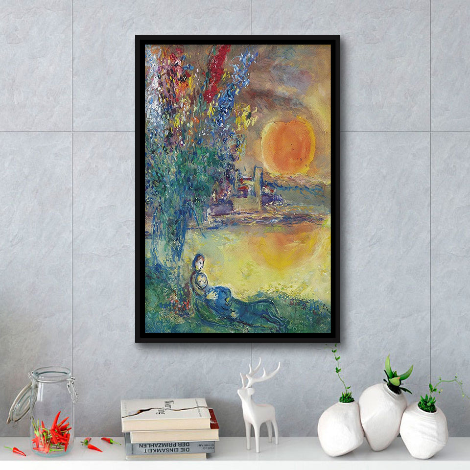 Red Moon At Antibes By Marc Chagall, Chagall Canvas,Expressionism Art,Framed Canvas Prints Wall Art Decor, Floating Frame