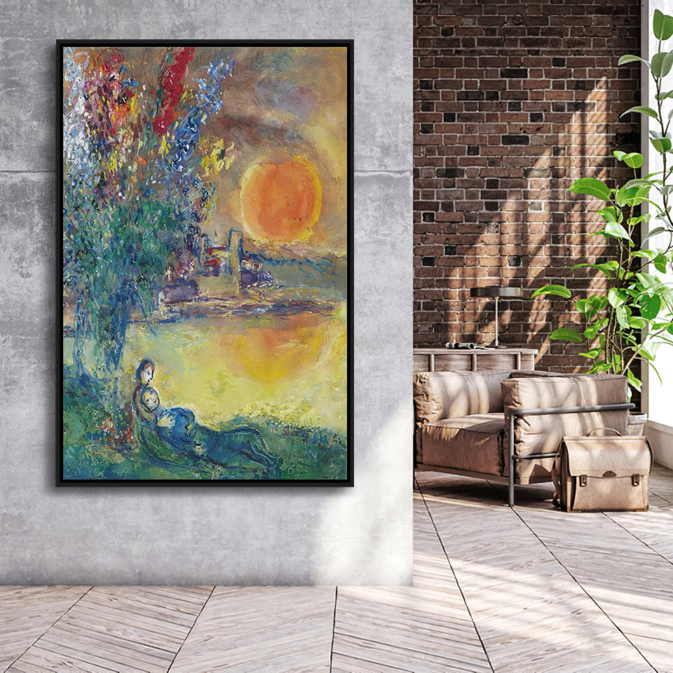 Red Moon At Antibes By Marc Chagall, Chagall Canvas,Expressionism Art,Framed Canvas Prints Wall Art Decor, Floating Frame