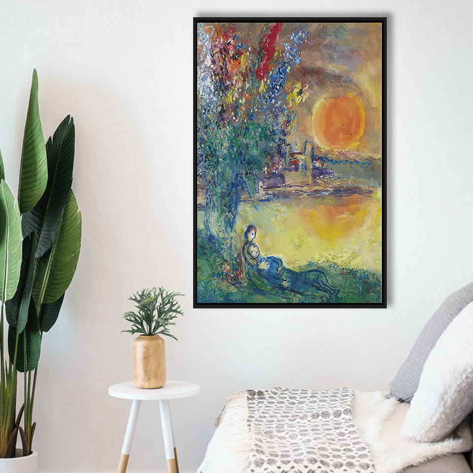 Red Moon At Antibes By Marc Chagall, Chagall Canvas,Expressionism Art,Framed Canvas Prints Wall Art Decor, Floating Frame