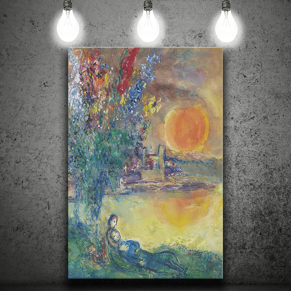 Red Moon At Antibes By Marc Chagall, Chagall Canvas Wall Art,Expressionism Art, Canvas Painting, Canvas Print Wall Art Decor