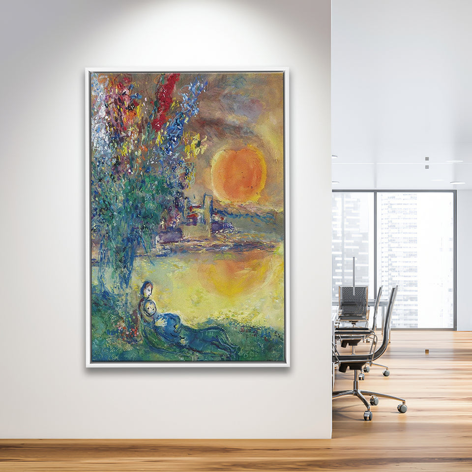 Red Moon At Antibes By Marc Chagall, Chagall Canvas,Expressionism Art,Framed Canvas Prints Wall Art Decor, Floating Frame
