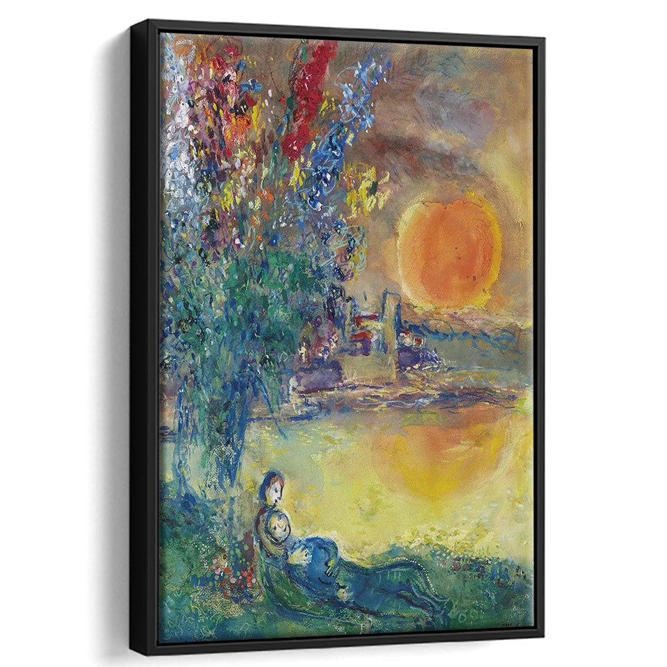 Red Moon At Antibes By Marc Chagall, Chagall Canvas,Expressionism Art,Framed Canvas Prints Wall Art Decor, Floating Frame