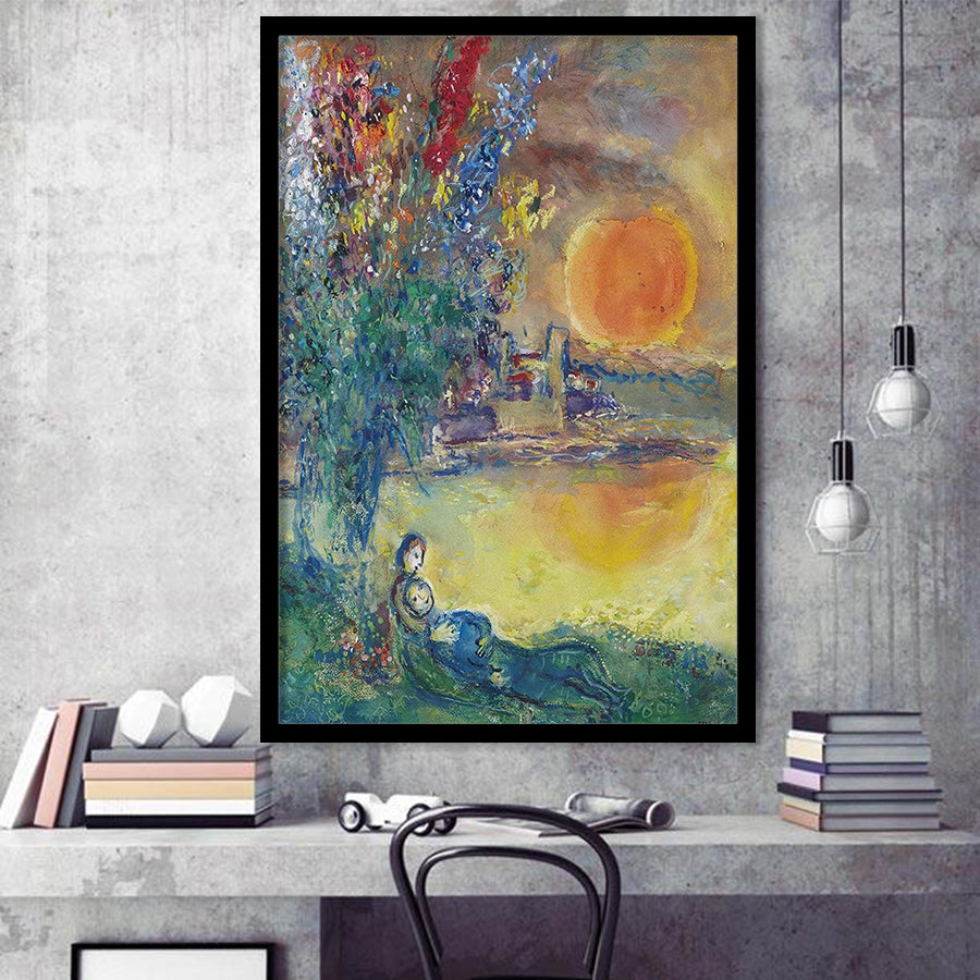 Red Moon At Antibes By Marc Chagall, Chagall Wall Art,Expressionism Art,Framed Art Prints Wall Decor, Picture Framed