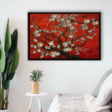Red Style Almond Blossom By Vincent Van Gogh, Framed Canvas Print Wall Art Decor,Floating Frame