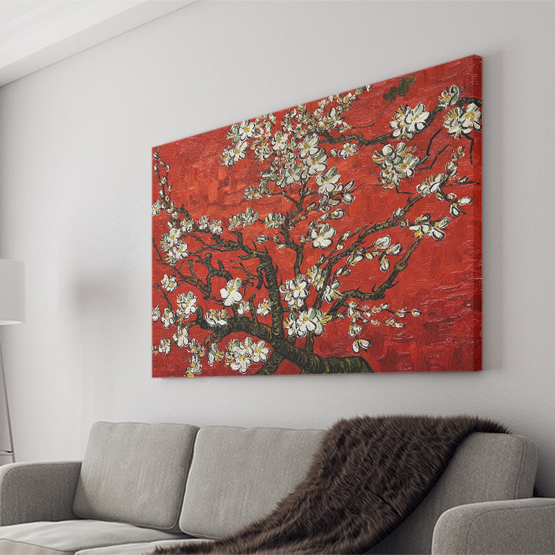 Red Style Almond Blossom by Vincent Van Gogh, Canvas Print Wall Art Decor, Landscape Art Print