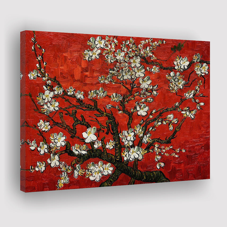 Red Style Almond Blossom by Vincent Van Gogh, Canvas Print Wall Art Decor, Landscape Art Print