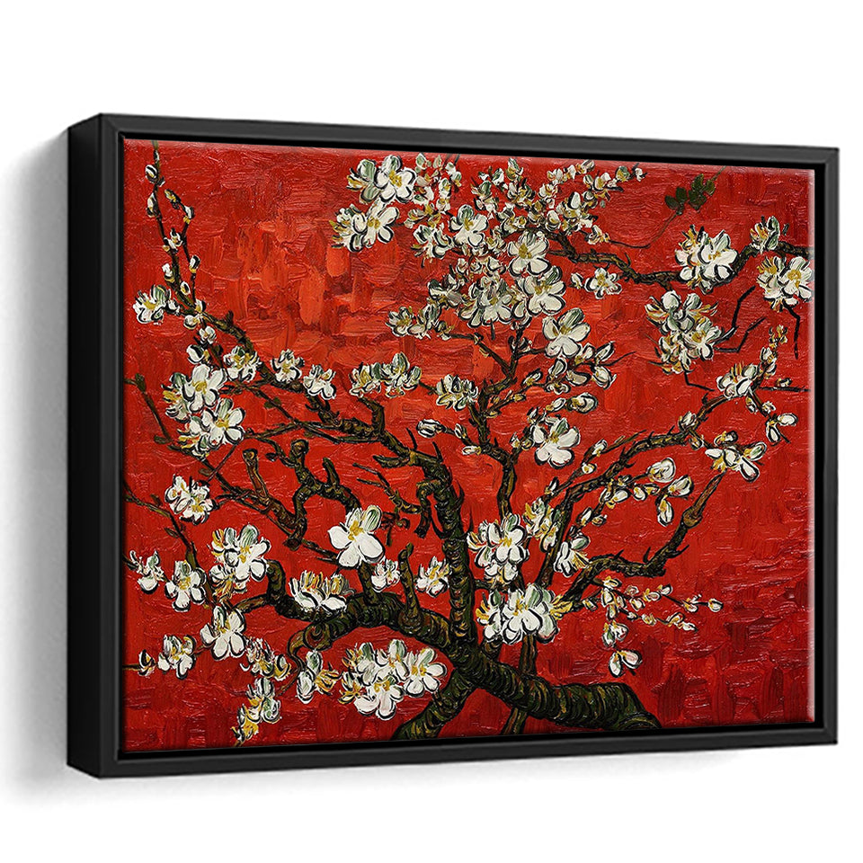 Red Style Almond Blossom By Vincent Van Gogh, Framed Canvas Print Wall Art Decor,Floating Frame