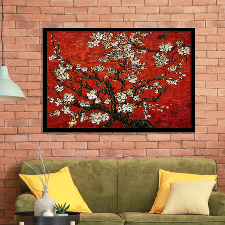 Red Style Almond Blossom By Vincent Van Gogh, Framed Art Print Wall Decor, Framed Picture