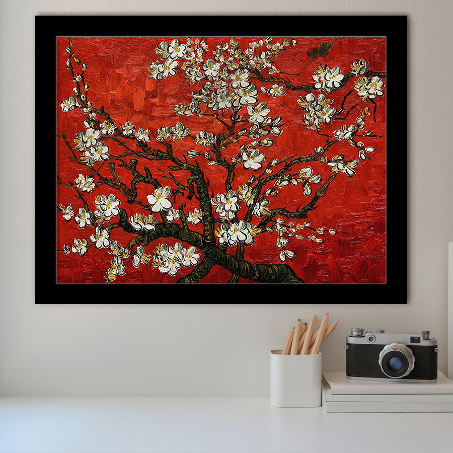 Red Style Almond Blossom By Vincent Van Gogh, Framed Art Print Wall Decor, Framed Picture