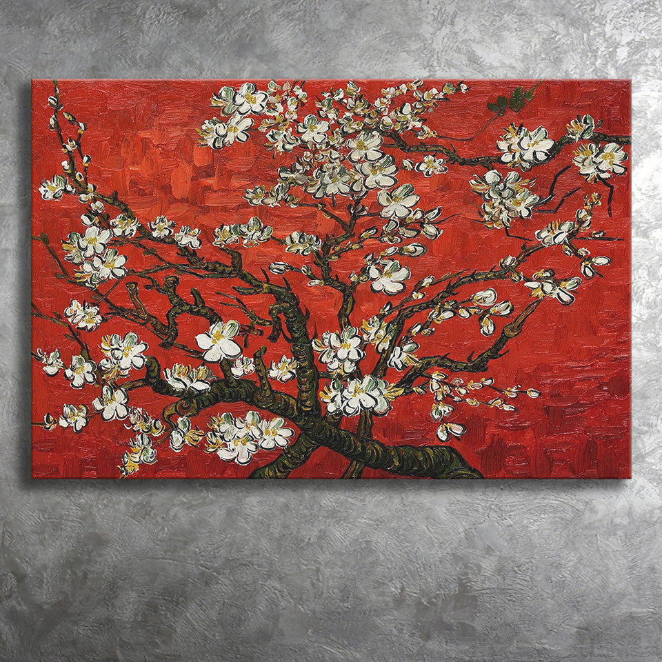 Red Style Almond Blossom by Vincent Van Gogh, Canvas Print Wall Art Decor, Landscape Art Print