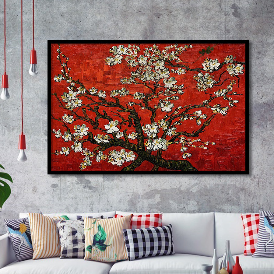 Red Style Almond Blossom By Vincent Van Gogh, Framed Art Print Wall Decor, Framed Picture