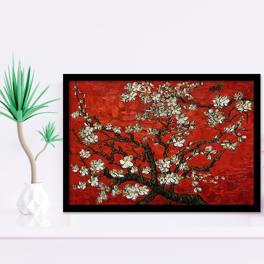 Red Style Almond Blossom By Vincent Van Gogh, Framed Art Print Wall Decor, Framed Picture