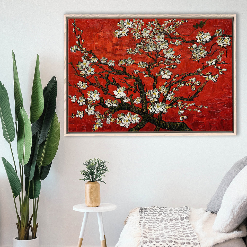 Red Style Almond Blossom By Vincent Van Gogh, Framed Canvas Print Wall Art Decor,Floating Frame