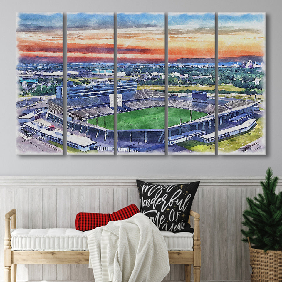 Rentschler Field WaterColor 5 Panels B Mixed Canvas Prints, Extra Large, East Hartford Connecticut Watercolor