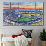 Rentschler Field WaterColor 5 Panels B Mixed Canvas Prints, Extra Large, East Hartford Connecticut Watercolor