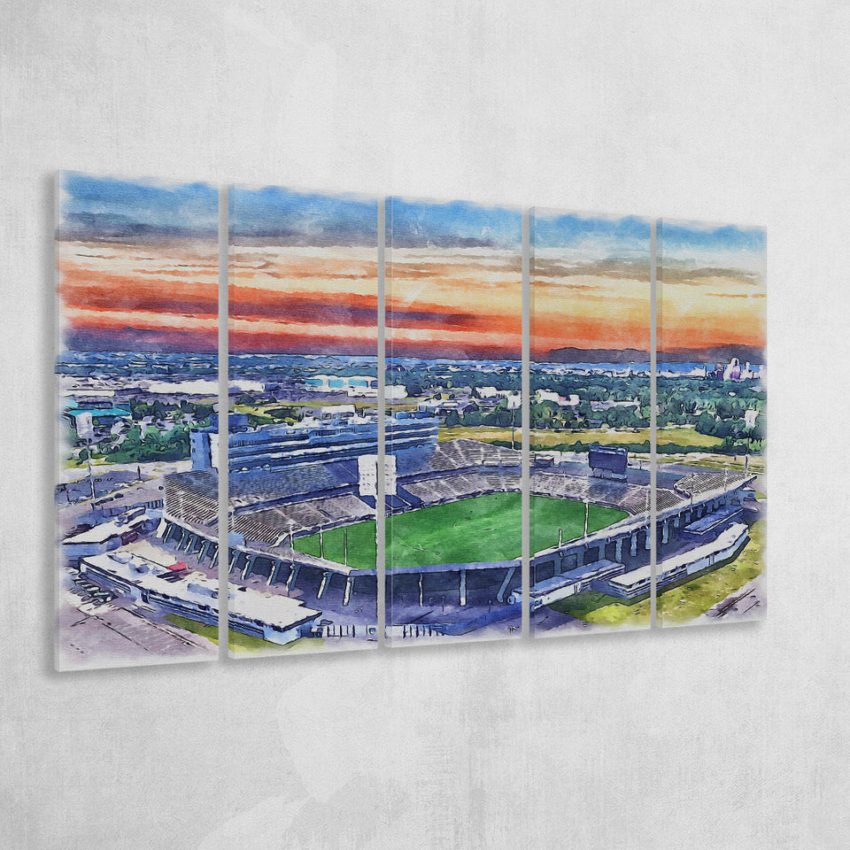 Rentschler Field WaterColor 5 Panels B Mixed Canvas Prints, Extra Large, East Hartford Connecticut Watercolor