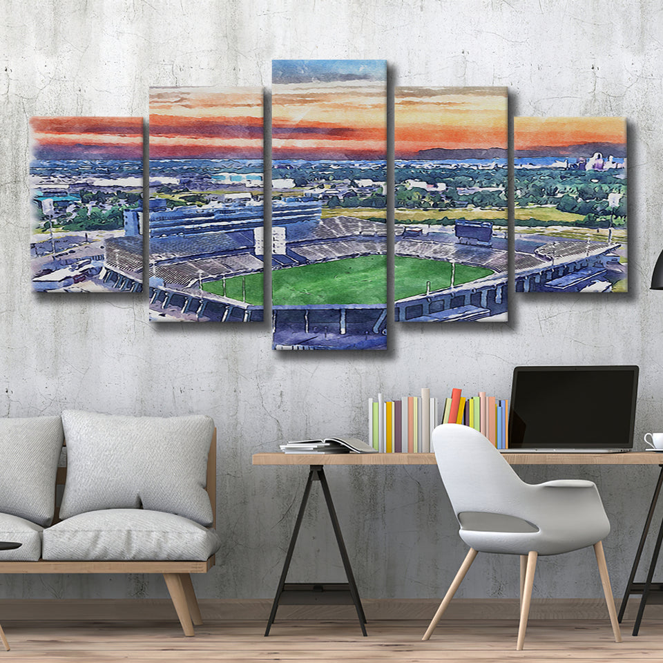 Rentschler Field WaterColor 5 Panels Mix Canvas Prints, East Hartford Connecticut Watercolor, Large Stadium Canvas