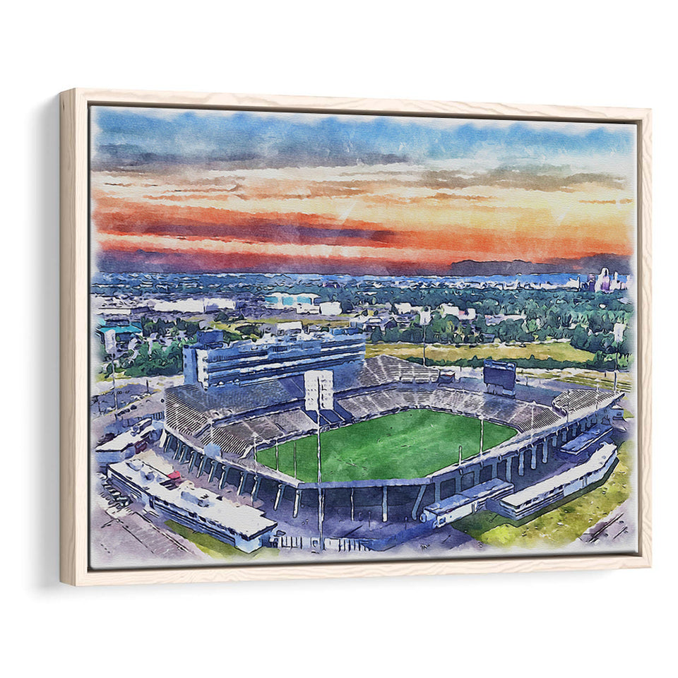 Rentschler Field WaterColor Framed Canvas Prints, East Hartford Connecticut Watercolor, Stadium Art Gifts, Floating Frame