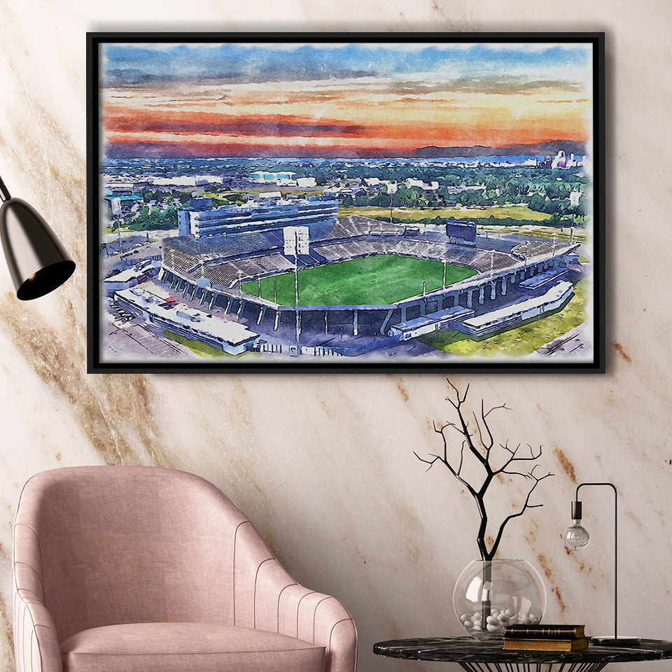 Rentschler Field WaterColor Framed Canvas Prints, East Hartford Connecticut Watercolor, Stadium Art Gifts, Floating Frame