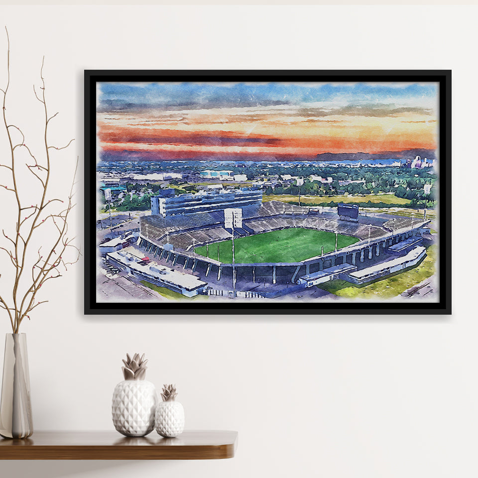 Rentschler Field WaterColor Framed Canvas Prints, East Hartford Connecticut Watercolor, Stadium Art Gifts, Floating Frame