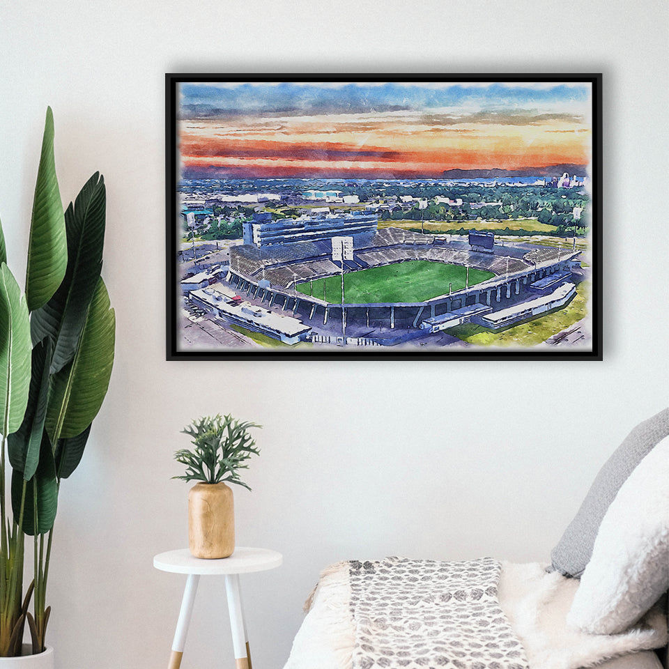 Rentschler Field WaterColor Framed Canvas Prints, East Hartford Connecticut Watercolor, Stadium Art Gifts, Floating Frame