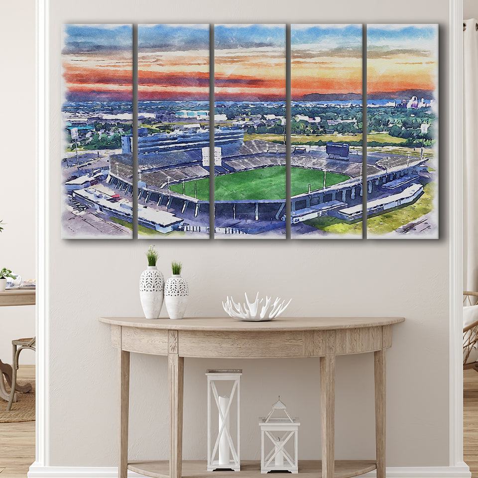 Rentschler Field WaterColor 5 Panels B Mixed Canvas Prints, Extra Large, East Hartford Connecticut Watercolor